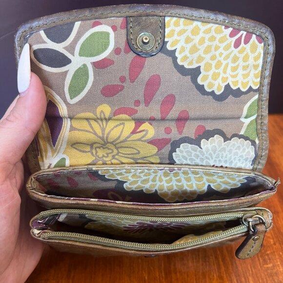 Fossil Army Green/Brown Boho Leather Wallet - Picture 4 of 5